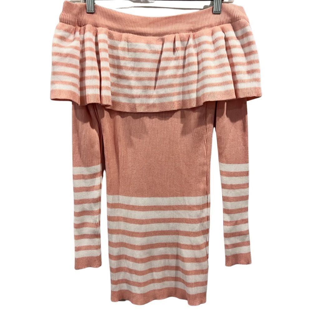 Shein Striped Ruffle off the shoulder tunic sweater size M - Picture 2 of 10